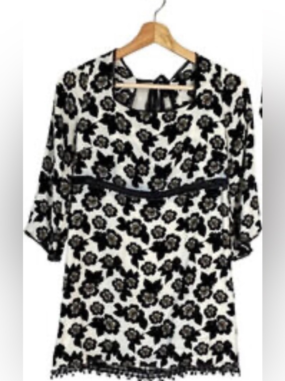 Free People Black & White Floral Lace Trim Women's Top Size 10
